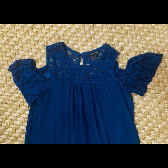 Dress purple sparkly lace short sleeve blue cold - Picture 2 of 10